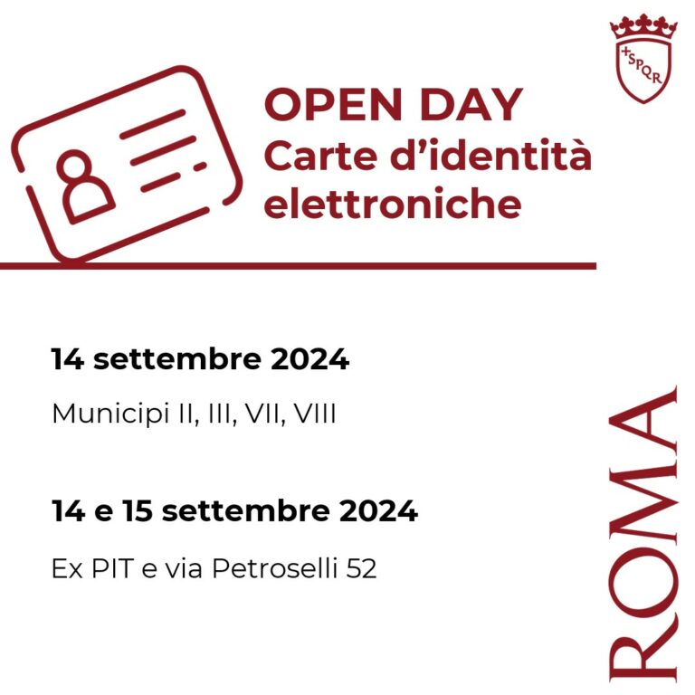 #CIE Sabato 14 settembre sarà possibile fare richiesta del documento presso lo sportello anagrafico dei Municipi II, III, VII, VIII e XI.