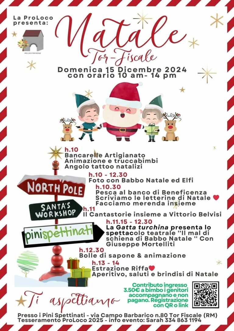 Festa di Natale Domenica 15 Dicembre a TorFiscale. Prenotazione bimbi obbligatoria