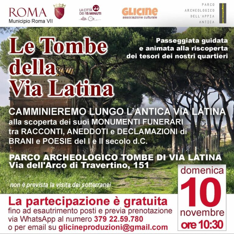 Domenica 10 novembre alle ore 10:30 una passeggiata guidata e animata alla scoperta dei tesori del Parco delle Tombe di Via Latina.